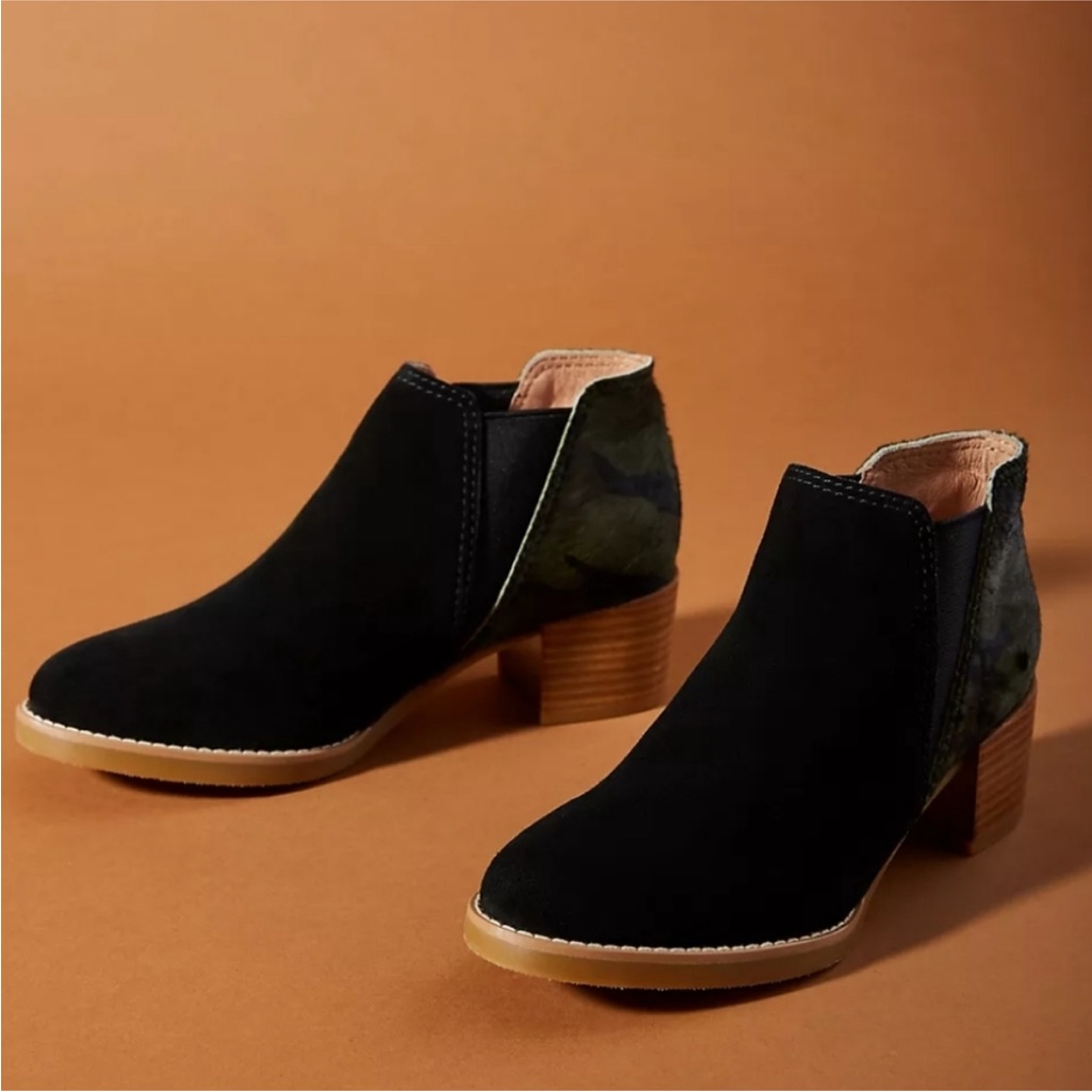 All Black X Anthropologie Black Suede With Green Camo Ankle Boots Size 5.5